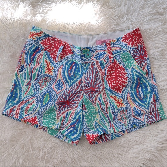Lilly Pulitzer Callahan Shorts Let Minnow Coral Reef Print Size 00 NWT - Picture 10 of 12